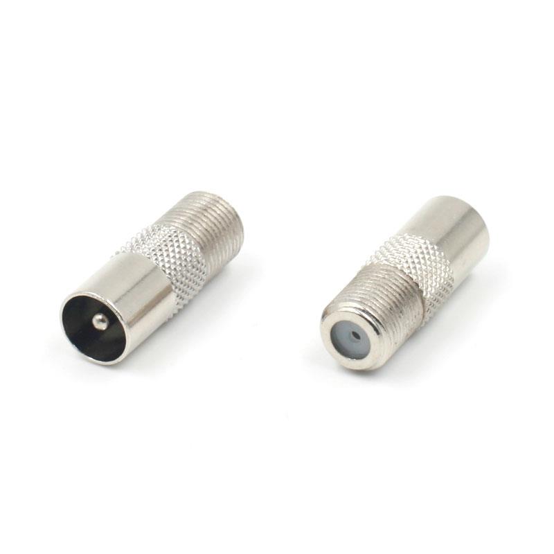 Silver Tone Plated F Female To TV Pal Male Plug RF Coaxial Adapter