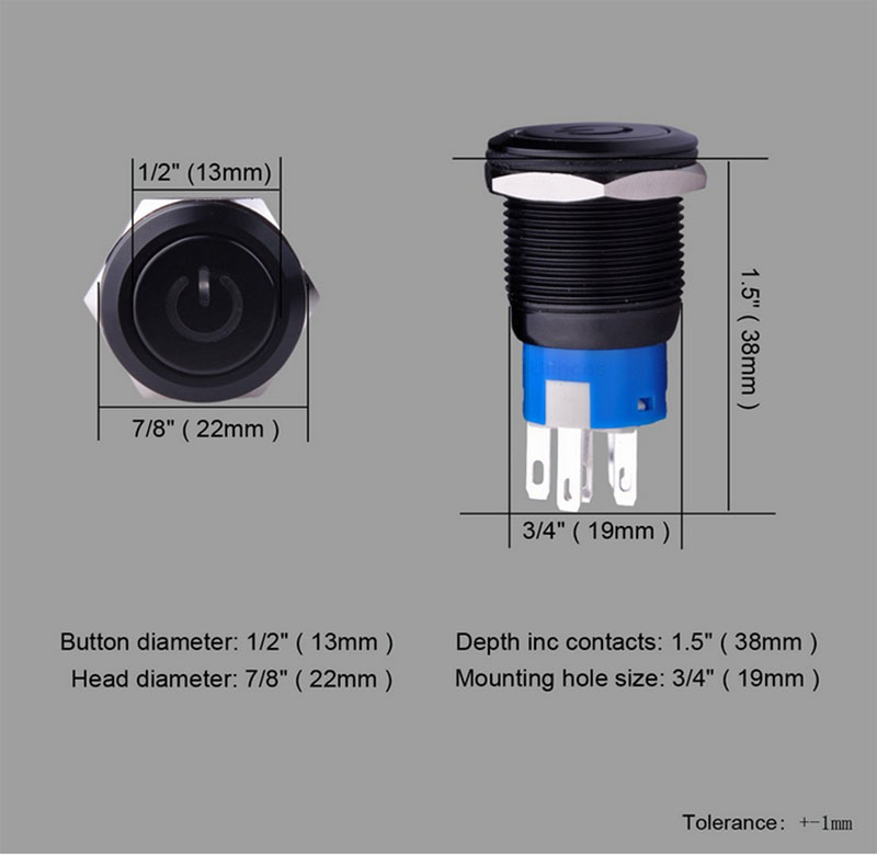 19mm Red Power Symbol 12V LED On/off Push Button Metal Switch Latching