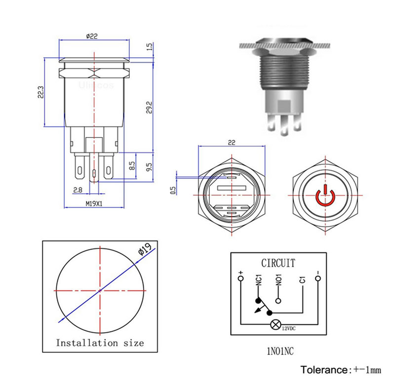 19mm Red Power Symbol 12V LED On/off Push Button Metal Switch Latching