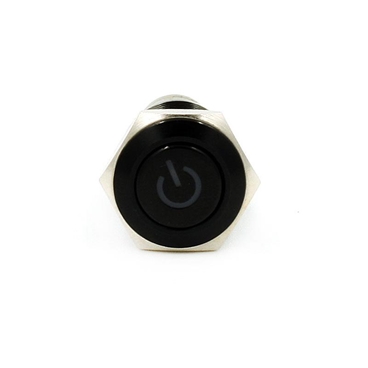 16mm Blue Power Symbol 6V LED On/off Push Button Metal Switch Momentary, Black