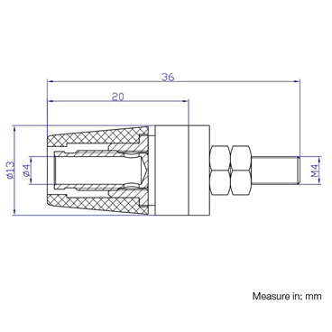 M4x36 Pure Copper Terminals 4mm Banana Socket 20A Banana plug