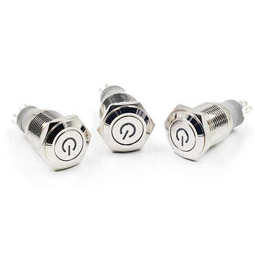 16mm LED Power Symbol Push Button Metal Momentary Switch