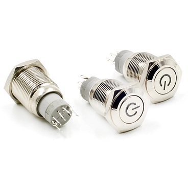 16mm LED Power Symbol Push Button Metal Momentary Switch