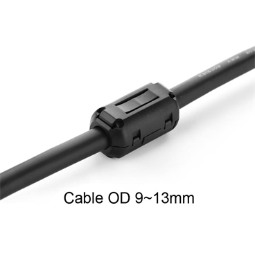 Clip-on Ferrite Ring Core RFI EMI Noise Suppressor Cable Clip for 13mm Diameter Cable, Black
