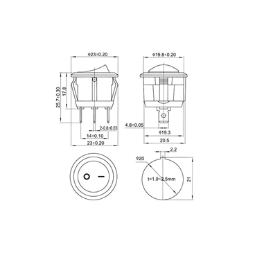 19mm Dia 3PIN SPST ON-OFF Round Rocker Switch