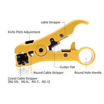 Universal Cable Stripper for RG59/6/7/11 Cable, Telephone Lines, Power Lines