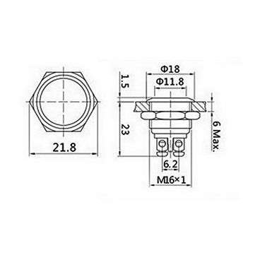 16mm Waterproof Momentary Stainless Steel Metal Push Button Switch Flat Top 250V 3A 1NO SPST