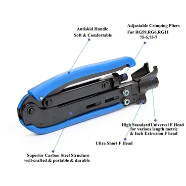 RG59 RG6 RG11 Coax Cable F-Connector Compression Hand Crimper Crimping Tool