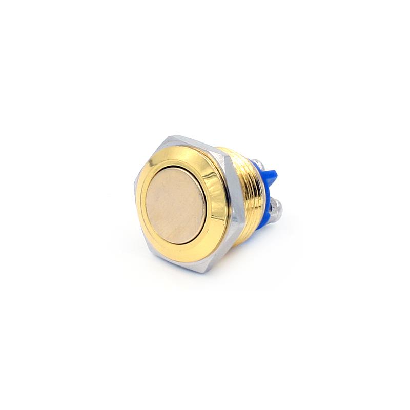 16mm Flat Head Metal Push Button Switch Momentary Screw Terminal Gold