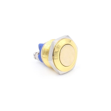 16mm Flat Head Metal Push Button Switch Momentary Screw Terminal Gold