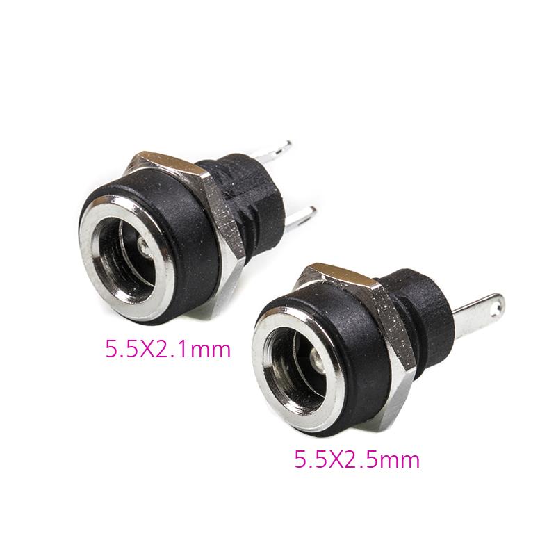 5.5 x 2.5mm / 5.5 x 2.1mm DC Power Supply Jack Socket Female Panel Mount Connector - 2pin