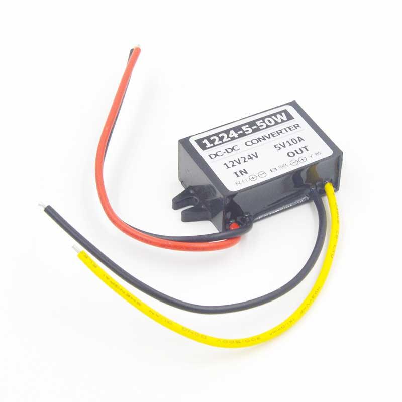 50W Waterproof DC-DC Converter for Car Truck Vehicle, DC 12/24V Step-Down to DC 5V 10A