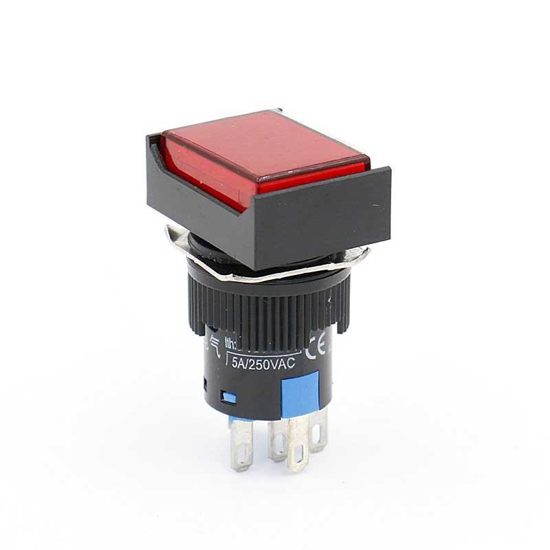 Push Button Switch 16mm Self-locking Latching 12V Red Light Rectangle