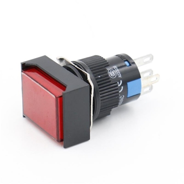 Push Button Switch 16mm Self-locking Latching 12V Red Light Rectangle