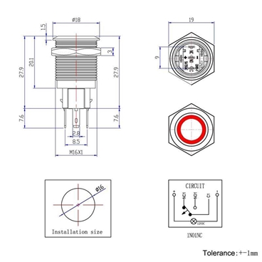 16mm Momentary Push Button Switch with 12V LED Ring Light