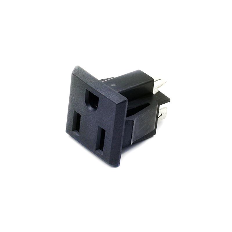 USA 3 Pins Panel Mount Power Socket Plug Black AC 125V 15A
