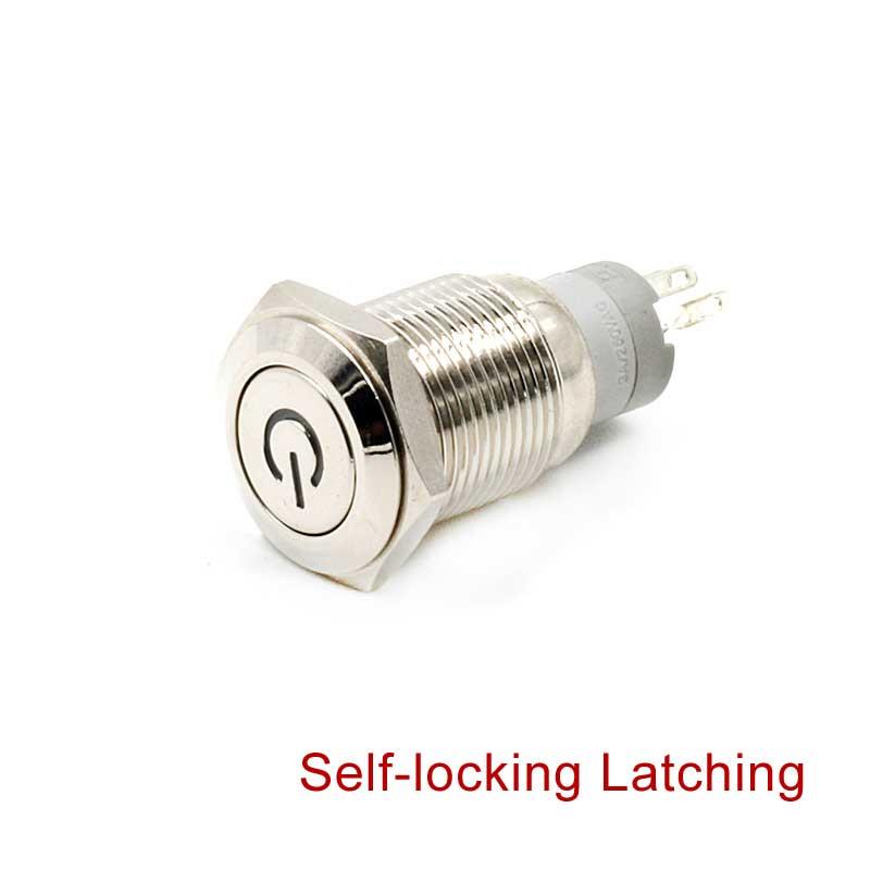 16mm LED Power Symbol Push Button Metal Self-locking Latching Switch