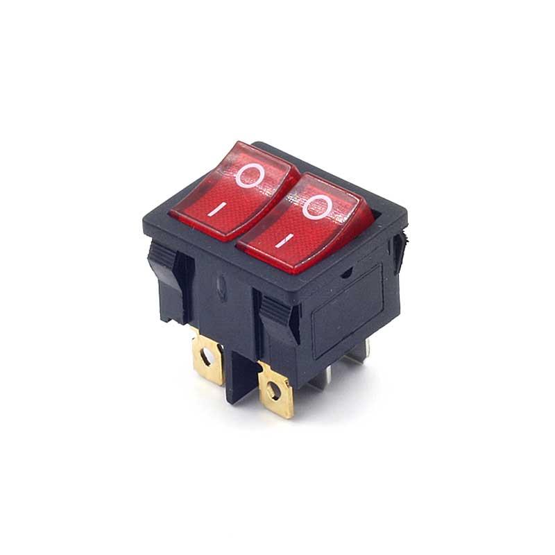 Double SPST On/off Snap in Boat Rocker Switch 6 Pin Red Green Light