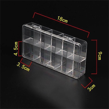 10 Compartments Rectangle Clear Polystyrene Plastic Sorting Box, 180x95x30mm
