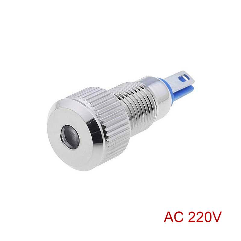 AC220V 8mm IP67 Thread Dia Metal Shell LED Signal Indicator Light