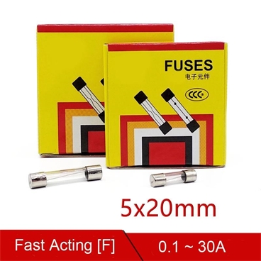 Fast-Blow Glass Fuses 5 x 20 mm, 100pcs/box