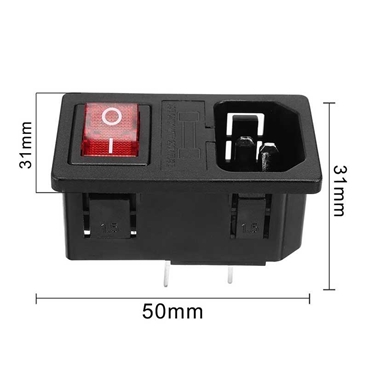 Male Power Socket IEC320 C14 AC250V 10A Inlet Module Plug with Fuse Holer Red Rocker Switch