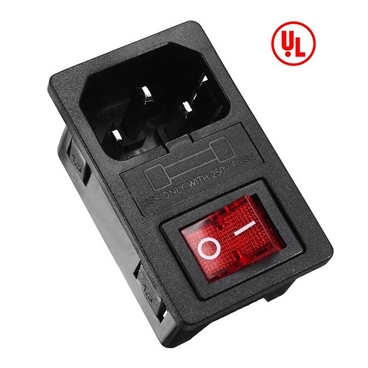 Male Power Socket IEC320 C14 AC250V 10A Inlet Module Plug with Fuse Holer Red Rocker Switch