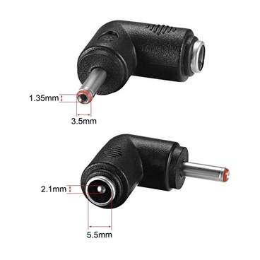 5.5/2.1mm Female to 3.5/1.35mm Male 90 Degree Right Angle Coupler Adapter