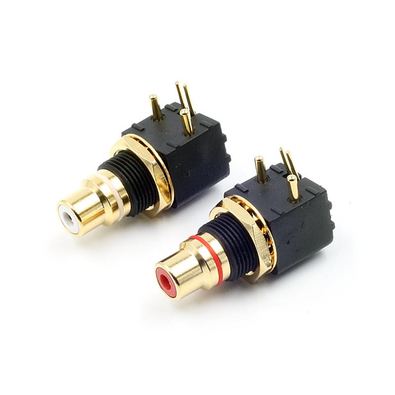 Gold Plated 90 Degree RCA Panel Mount Female Plug [1 Pair]