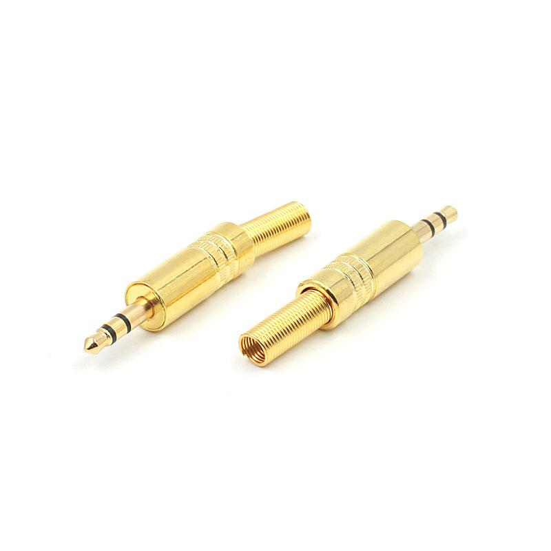 Gold 3.5mm 3 Pole Male Repair headphone Jack Plug Metal Audio Soldering with Spring