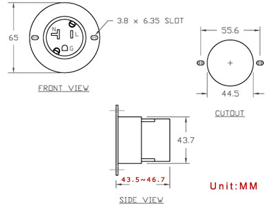 UL Listed NEMA 5-20 Plug Connector Socket Female, 20A, AC 125VAC, 2 Pole-3 Wire