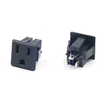 USA 3 Pins Panel Mount Power Socket Plug Black AC 125V 15A