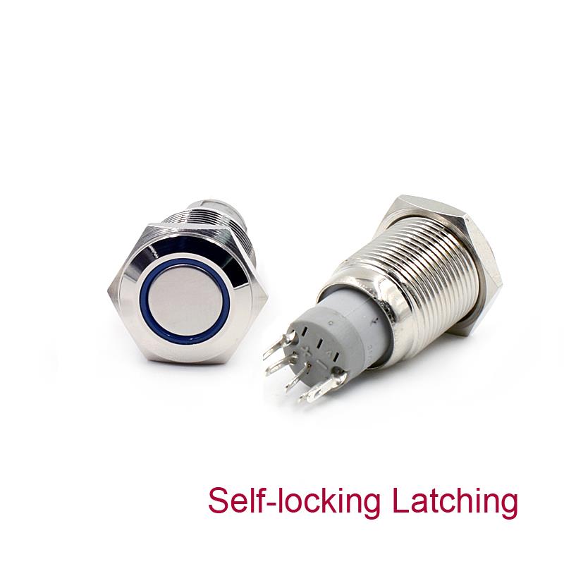 16mm Self-locking Latching Push Button Switch with 12V LED Ring Light for  Soldering