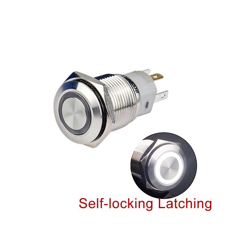 16mm Self-locking Latching Push Button Switch with 12V LED Ring Light for Socket