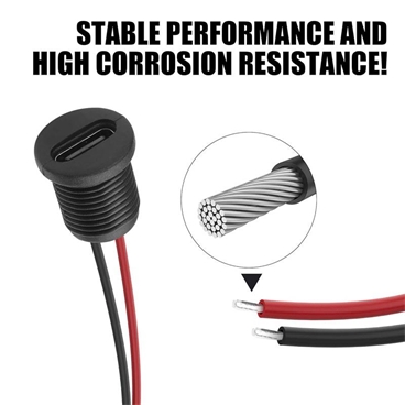 Waterproof Jack Cable USB-C Type C Female Panel Mount Connector