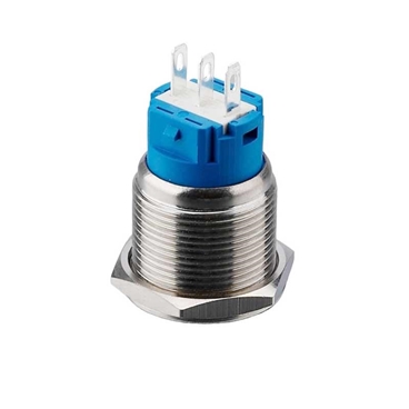 19mm Momentary/Latching Waterproof IP67 1NO1NC Flat Head Metal Push Button with 3Pin Terminal No Light