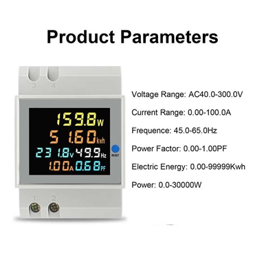 Din Rail Digital Energy Meter Wattmeter AC 40-300V 0-100A Ammeter Voltmeter